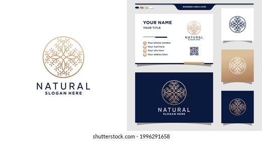 Natural logo template with linear style and circle concept and business card design