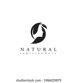 natural logos with leafe symbol. women's facial silhouettes. for logo salons, spa, trademark, app, etc. vector eps 10.