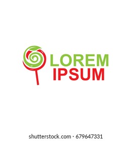 natural lollipop with leaf, logo design, isolated on white background
