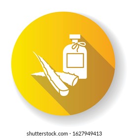 Natural lotion yellow flat design long shadow glyph icon. Organic cream with aloe vera. Plant based cosmetic. Skincare product, dermatology and beauty. Silhouette RGB color illustration