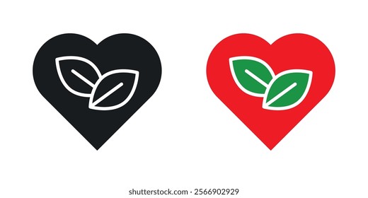 Natural love icon set in black and colored