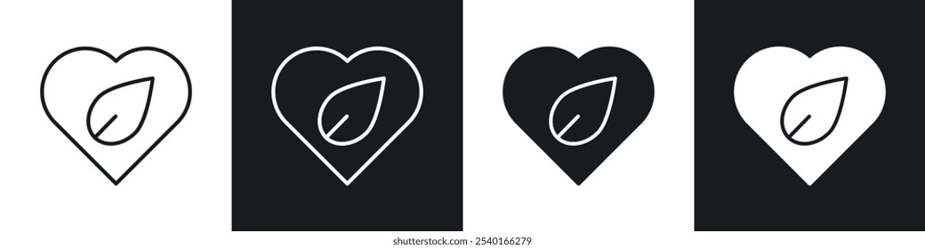 Natural love icon set. Vector symbols in black and white colors.