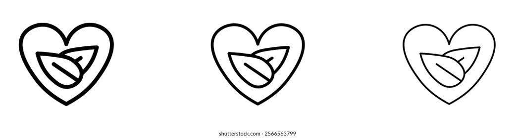 Natural love icon in tree different line stroke sizes.