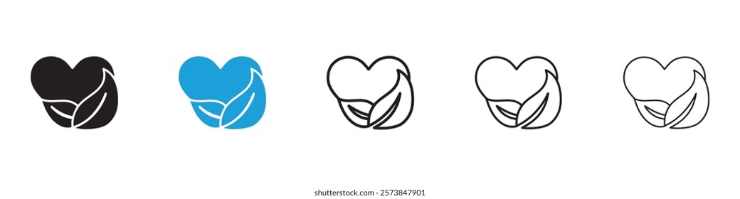 Natural love icons in filled and 3 stroke weights