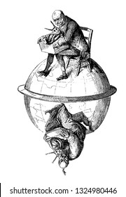 natural magic is the magic where two friends are separated by great distances will be equipped each of a snail of the same species, vintage engraved line art illustration. Infernal Dictionary 1863.