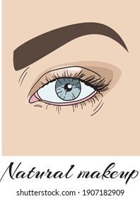 Natural makeup illustration. Vector illustration of woman's eye with makeup. 