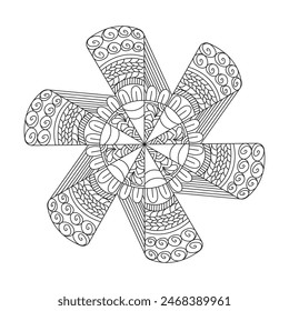 Natural Mandala Kids Coloring Book Page for kdp Book Interior. Peaceful Petals, Ability to Relax, Brain Experiences, Harmonious Haven, Peaceful Portraits, Blossoming Beauty mandala design.