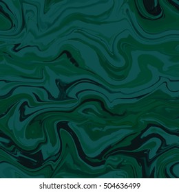 Natural marble imitation seamless vector pattern. Trendy backdrop with acrylic drips. Paint waves and vortexes stone texture. Green "emerald" color.