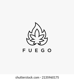 logotipo de marihuana natural en forma de fuego de color negro.