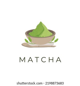 Natural matcha powder vector illustration logo