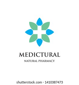 Natural Medical With Cross Health And Leaves Logo Icon Vector Template