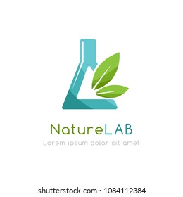 Natural medicine emblem. Green lab logo. Vector design element for pharmacy business,  holistic clinic or  biotechnology cosmetics