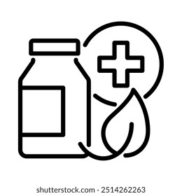 Natural medicine icon. Outline style. Vector. Isolate on white background.