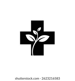 Natural Medicine Logo Design Combining Cross Symbol With Plant Elements