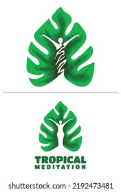 Natural meditation illustration symbolized by tropical leaves