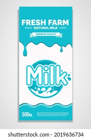 Natural milk Abstract Vector Packaging Design or Label Template. Modern Typography,Drips and milk logo Background Layout