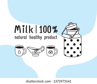Natural milk icons. Vector image