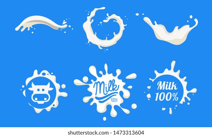 Natural Milk Logo Templates Set, Organic Dairy Product Labels, Badges Vector Illustration