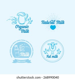 Natural milk with splashes, icons design. Healthy product. 