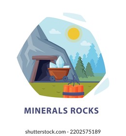 Natural Mineral Rocks Resource With Mining And Metal Extraction Hexagonal Shape Picture Vector Illustration