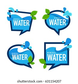 natural mineral  water, vector emblems, labels and stickers templates with aqua drops