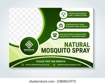 natural mosquito spray headline of flyer design template vector, Business brochure in horizontal layout, Cover with space for photo collage. green gradient element and background.