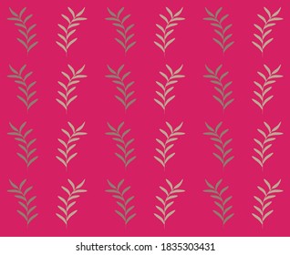 Natural motif of twigs with leaves on a red background. Beautiful decorative pattern.