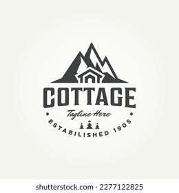natural mountain cottage icon logo template vector illustration design. classic minimalist real estate, forest cabin, log cottage logo concept
