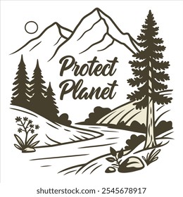 Natural mountain  and forest trending vector art design.