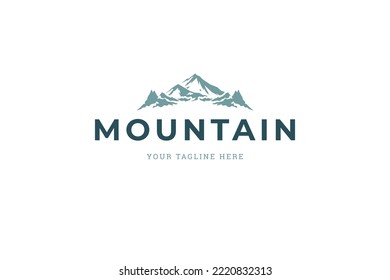 Natural mountain landscape vintage logo design template vector illustration place for text. Cliff summit silhouette climbing hiking extreme expedition hill geology formation branding identification