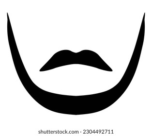 Natural Moustache and Chin Curtain Beard style men illustration Facial hair mustache. Vector black male Fashion template flat barber collection. Stylish hairstyle isolated outline on white background.