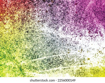 Natural multicolor paint spray. Vector gradient, colorful abstract grainy texture. Explosion, drops, texture, green blue purple pink yellow background. Beautiful background with space for text for des