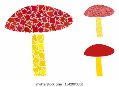 Natural mushroom composition of joggly pieces in variable sizes and color tinges, based on natural mushroom icon. Vector unequal parts are combined into collage.