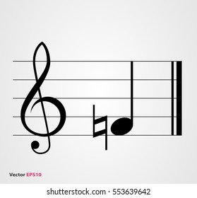 Natural musical symbol with note, treble clef  and staff