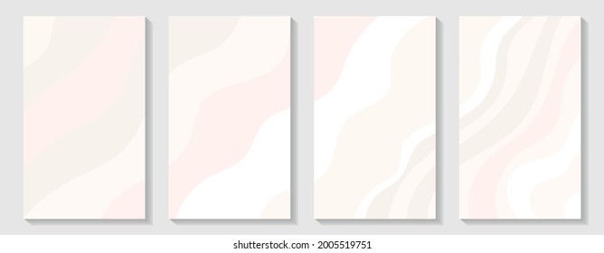 Natural, muted pink, beige, gray and white abstract backgrounds. Set of vertical rectangular covers. Natural juicy shades. Wavy pattern. Eps10.