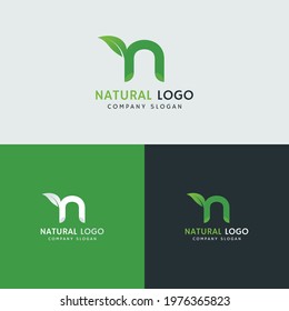Natural N Small Letter Logo With Leaf Design