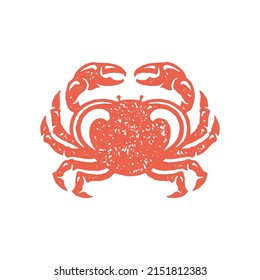 Natural nautical crab with pincers red hand drawn minimalist grunge texture vector illustration. Decorative design sea lobster in shell armor monochrome logo summer resort seafood restaurant