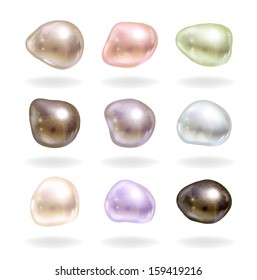 Natural not spherical multi-colored pearls. Vector illustration.