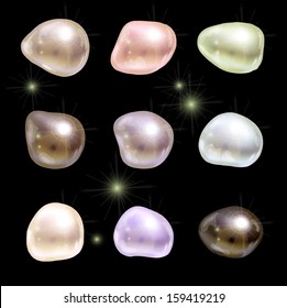 Natural not spherical multi-colored pearls. Vector illustration.