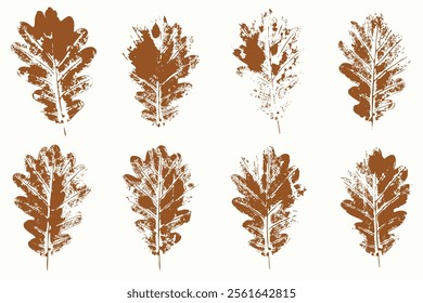 Natural Oak tree leaves imprint, Grunge style, Vector, Isolated, Decorative elements for design