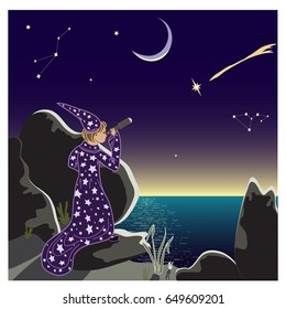 Natural Observatory under the open sky, where man is the astronomer or the astrologer watches for changes in the galaxy, the starry night sky, the moon and fiery comet