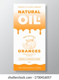 Diseño de empaquetado de vectores de resumen de aceite natural o plantilla de etiquetas. Tipografía moderna, detalles de degradado y diseño de fondo de silueta de dibujos a mano. Aislado.