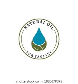 natural oil logo with leaves wrapped in oil droplets reflecting the nature of an oil