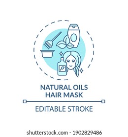 Natural oils hair mask concept icon. Home beauty treatment idea thin line illustration. Protection against breakage. Growth healing. Vector isolated outline RGB color drawing. Editable stroke