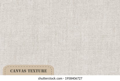 Natural old canvas texture. Grey canvas textured background. White french Linen border Background. Flax fibre wallpaper. Organic fabric yarn close up. Sack Cloth Packaging. Vector illustration EPS10