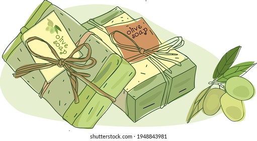 Natural olive  handmade soap.
Vector illustration.