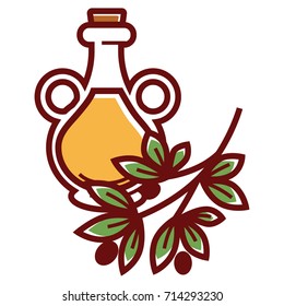 Natural olive oil in glass bottle with handles and cork