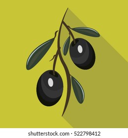 Natural olives flat icon with long shadow isolated vector illustration for design organic cosmetic, health food