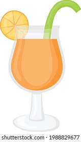 Natural orange juice in a glass Concept, fresh squeezed juice with cut slice and cocktail straw Vector Icon Design