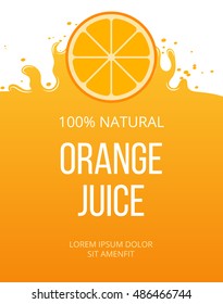 Natural Orange Juice Label Template. Organic Fresh Fruit, Vector Illustration